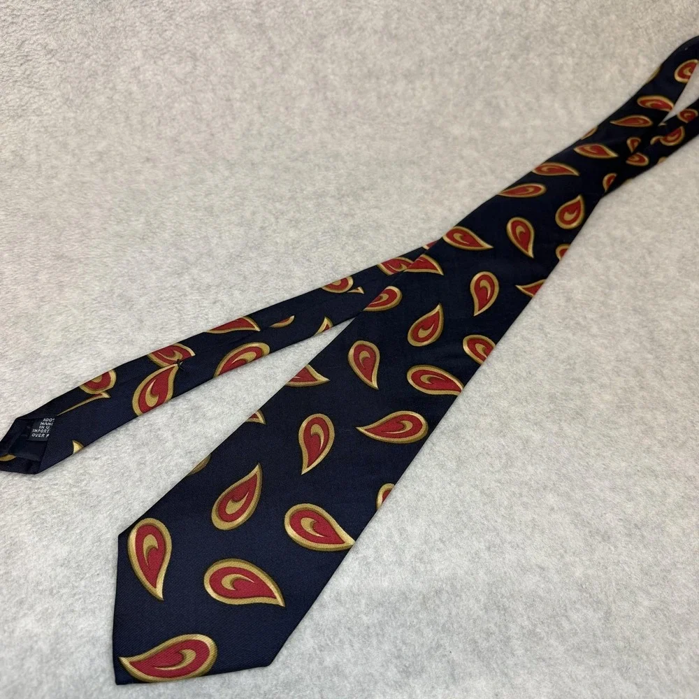 Lands' End Tie Necktie Mens One Size Navy‎ Silk Paisley Hand Sewn Made USA